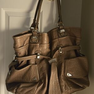 B. Makowsky Croc-Embossed Tan Shoulder Bag